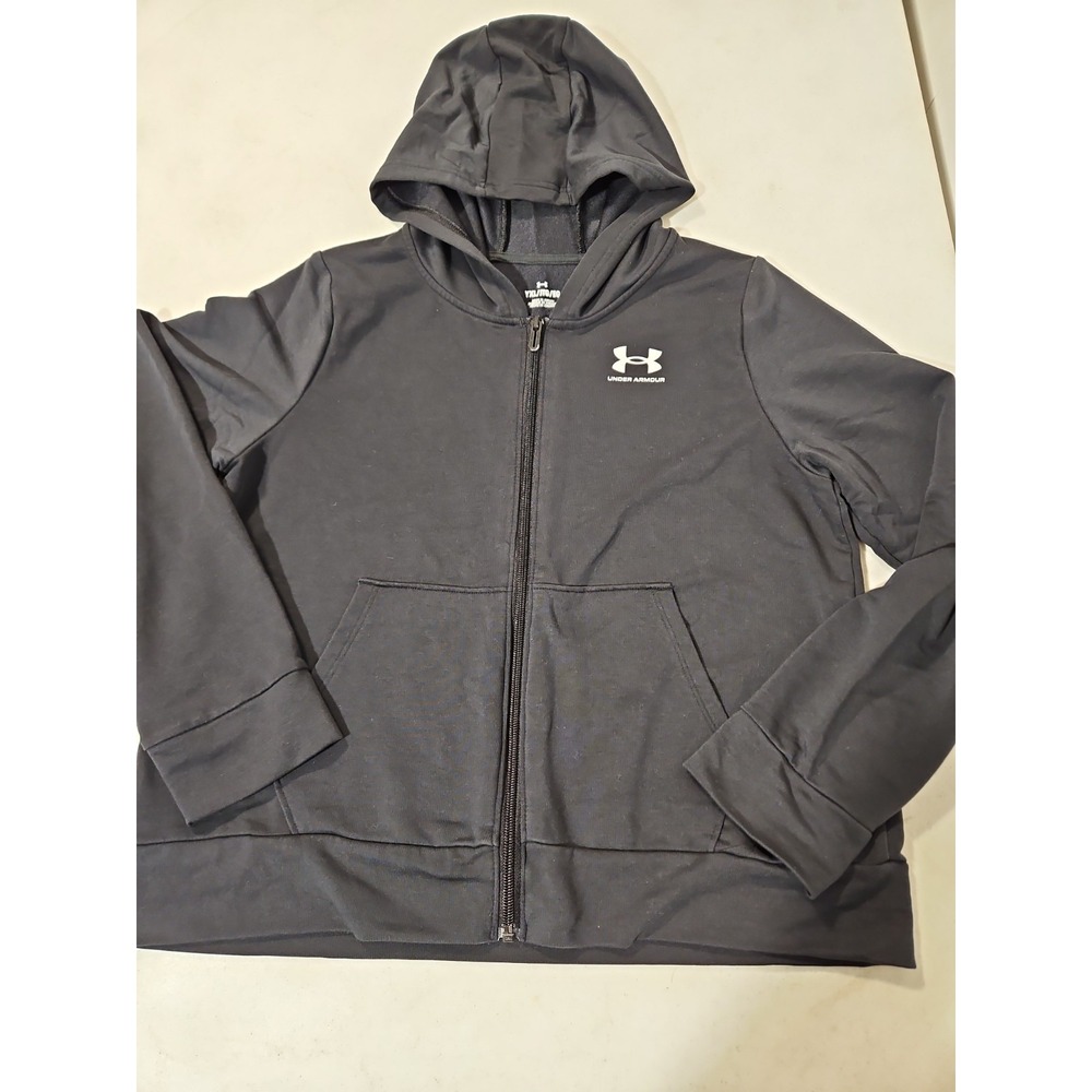 Under Armour Hoodie Y XL Black Full Zip Thin Long Sleeve Hooded Jacket EUC(1197
